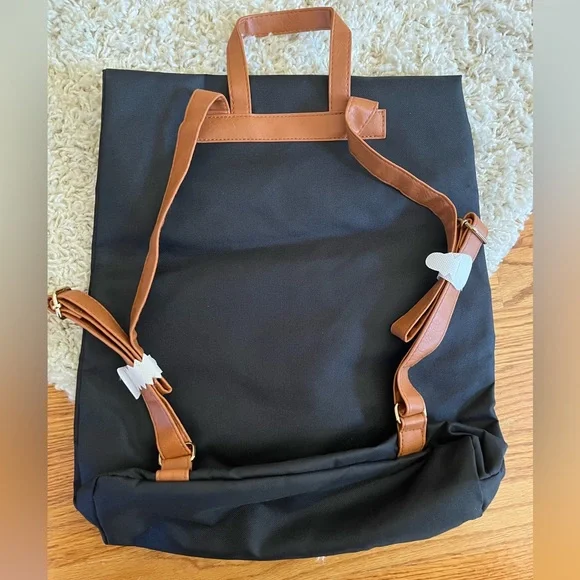 NWT DSW black canvas backpack with faux saddle brown accents - Picture 5 of 10